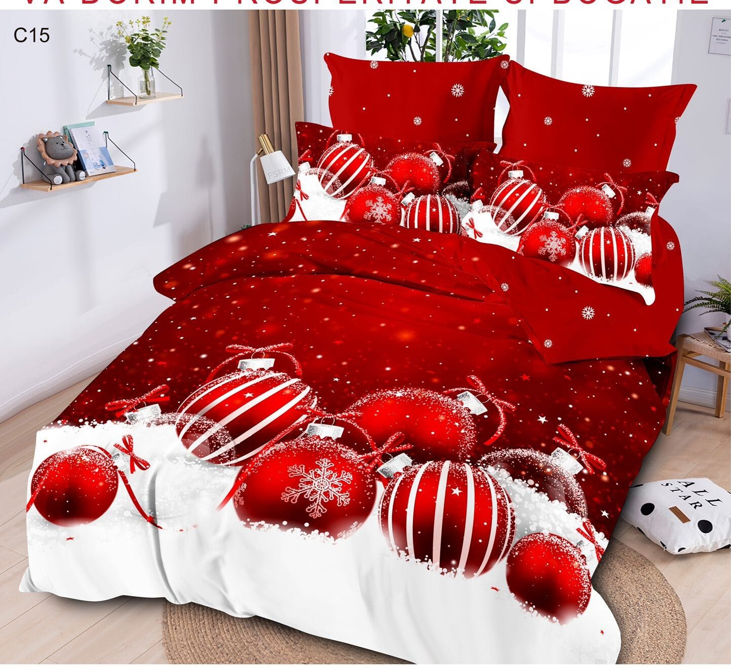 Lenjerie de pat cu elastic pentru Craciun din finet LEPC15 , Super Elegant Pucioasa