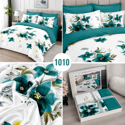 Lenjerie de pat din finet flori turcoaz 1010 , Super Elegant Pucioasa