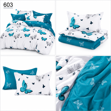 Lenjerie de pat din finet fluturi turquaz 603 Super Elegant Pucioasa