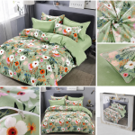 Lenjerie de Pat Green Flowers – Eleganță florală în nuanțe de verde și flori multicolore