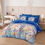 Lenjerie pat dublu 6 piese cu elastic unicorni KT02