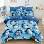 Lenjerie pat dublu 5 D cu elastic pinguini 5D03