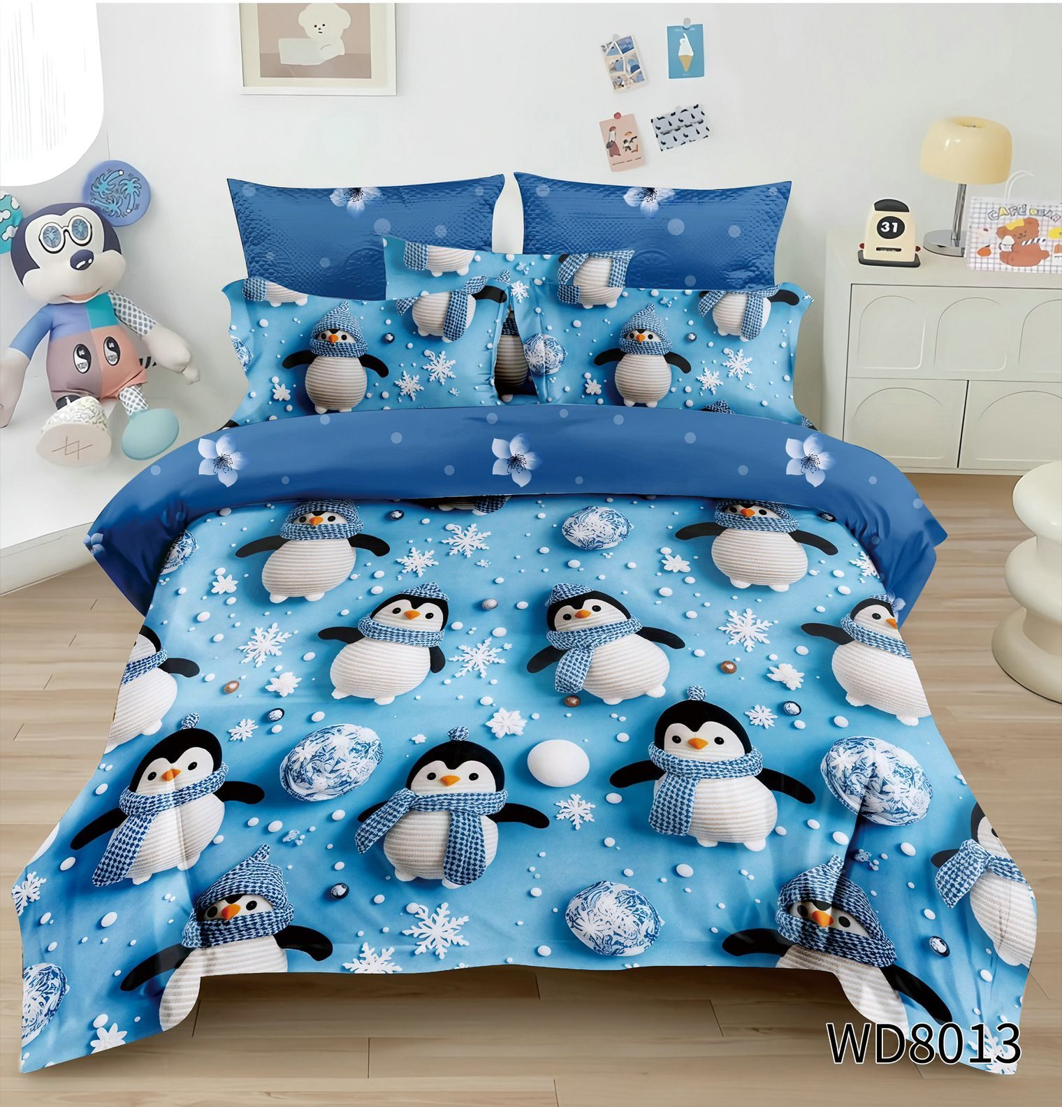 3ee8b912-50a3-47e1-8b7b-6cb48d833a28 Lenjerie pat dublu 5 D cu elastic pinguini 5D03 - imagine 1