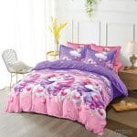 Lenjerie pat dublu 6 piese cu elastic unicorni KT03