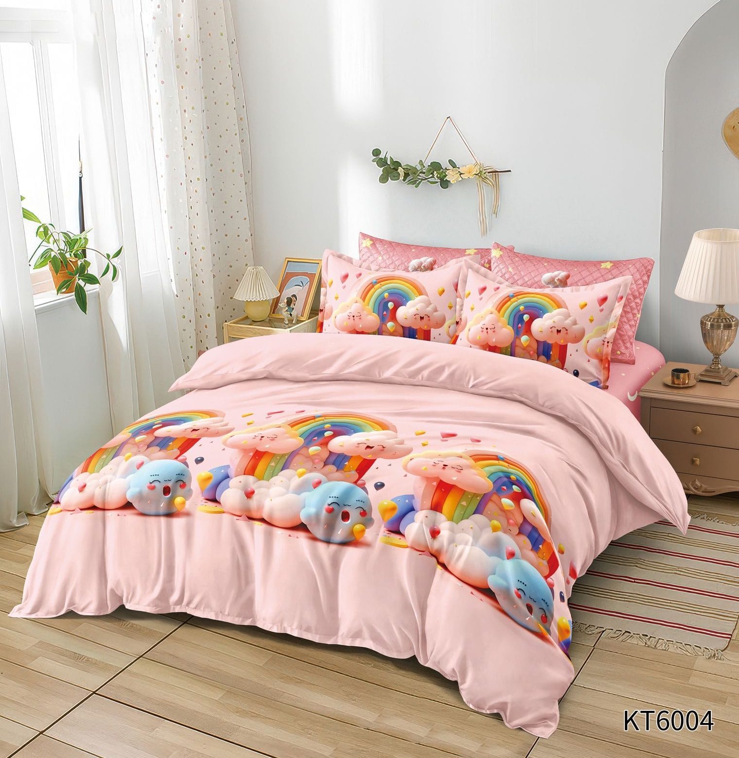 959e3ff1-88c0-471f-94df-9b283a386671 Lenjerie pat dublu 6 piese cu elastic curcubeu KT07 - imagine 1