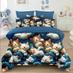 Lenjerie pat dublu 5 D cu elastic pisici 5D06