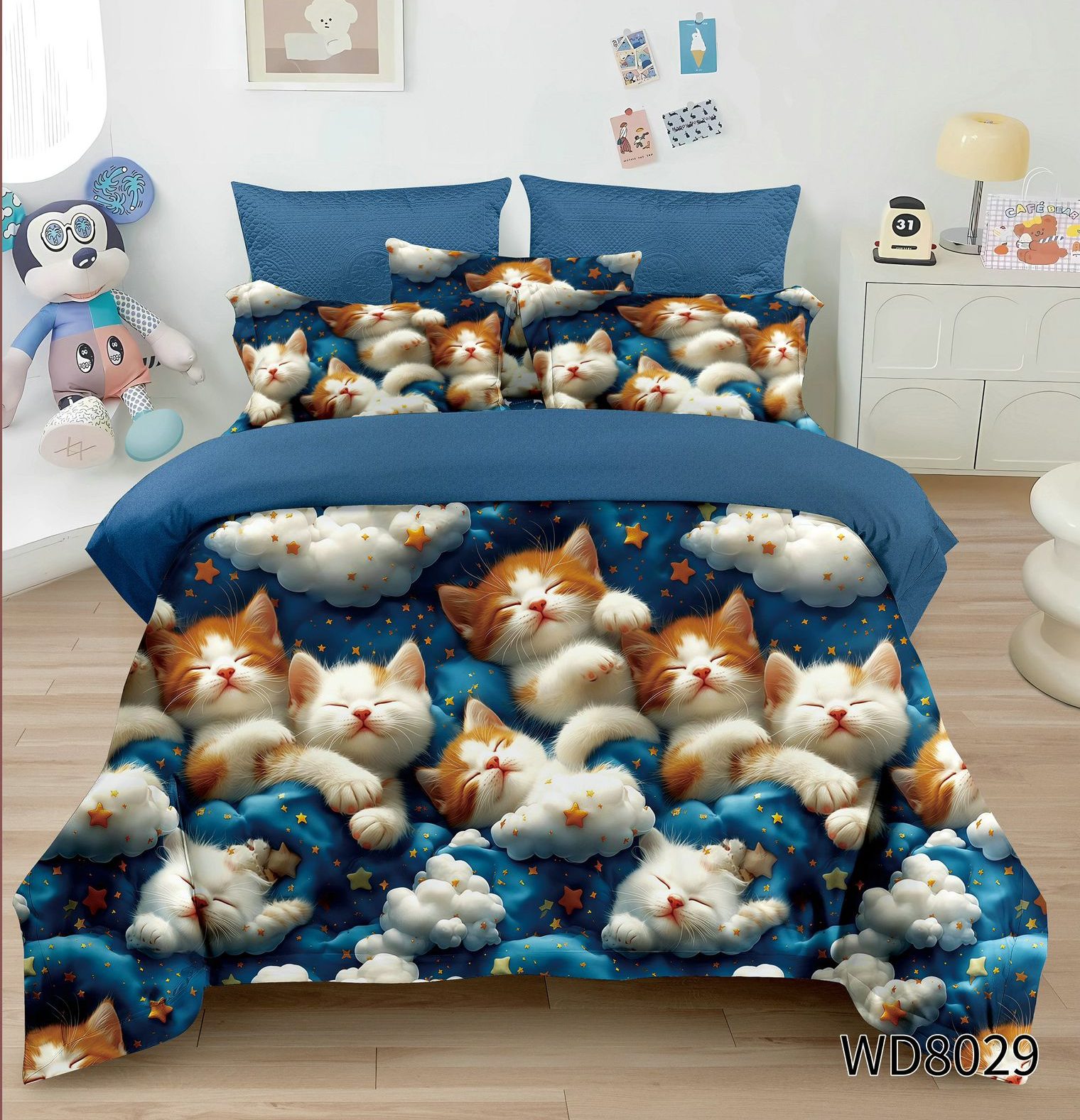 96b28ad3-823c-4f5b-894a-03a708e475c3 Lenjerie pat dublu 5 D cu elastic pisici 5D06 - imagine 1