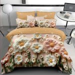 Lenjerie pat dublu 5 D cu elastic flori 5D28