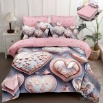 Lenjerie pat dublu 5 D cu elastic inimi 5D32
