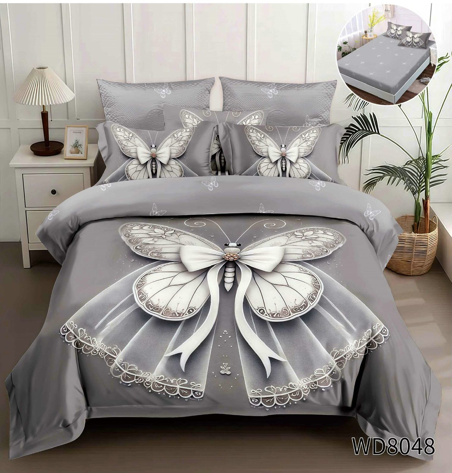 450bd5dc-f891-49ab-a112-4a75e5efae79 Lenjerie pat dublu 5 D cu elastic fluturi 5D33 - imagine 1