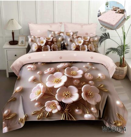 Lenjerie pat dublu 5 D cu elastic flori 5D39