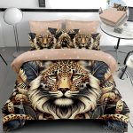 Lenjerie pat dublu cu tigru 5D cu elastic 5D57