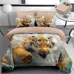 Lenjerie pat dublu cu tigru 5D cu elastic 5D56