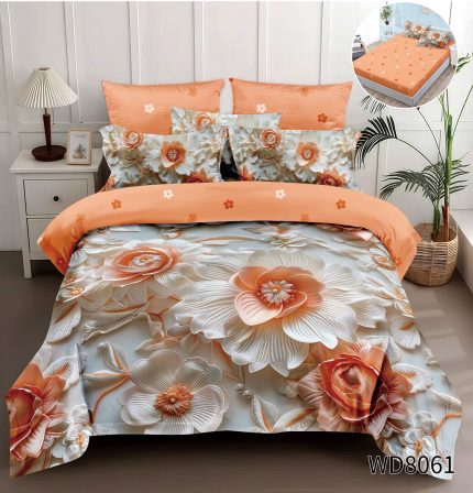 Lenjerie pat dublu cu flori 5D cu elastic 5D60