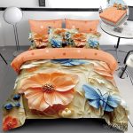 Lenjerie pat dublu cu flori 5D cu elastic 5D61