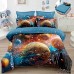 Lenjerie pat dublu cu planete 5D cu elastic 5D48