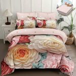 Lenjerie pat dublu cu flori 5D cu elastic 5D63