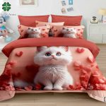 Lenjerie pat dublu cu pisici 5D cu elastic 5D69