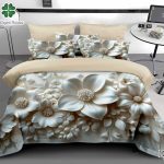 Lenjerie pat dublu cu flori 5D cu elastic 5D70