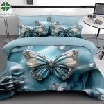 Lenjerie pat dublu cu fluturi 5D cu elastic 5D71