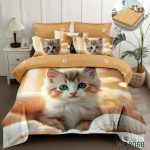 Lenjerie pat dublu cu pisici 5D cu elastic 5D73