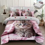 Lenjerie pat dublu cu pisici 5D cu elastic 5D74