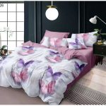 Lenjerie de pat din bumbac finet fluturi roz/mov Super Elegant Pucioasa