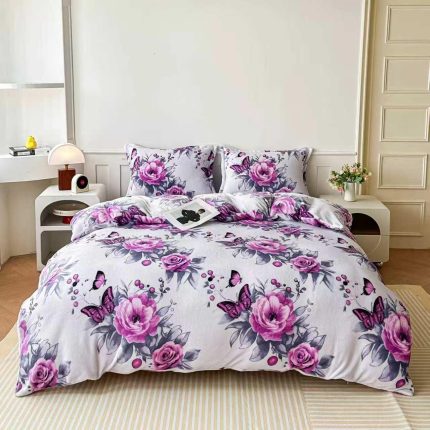 lenjerie de pat dublu cocolini cu elastic model floral