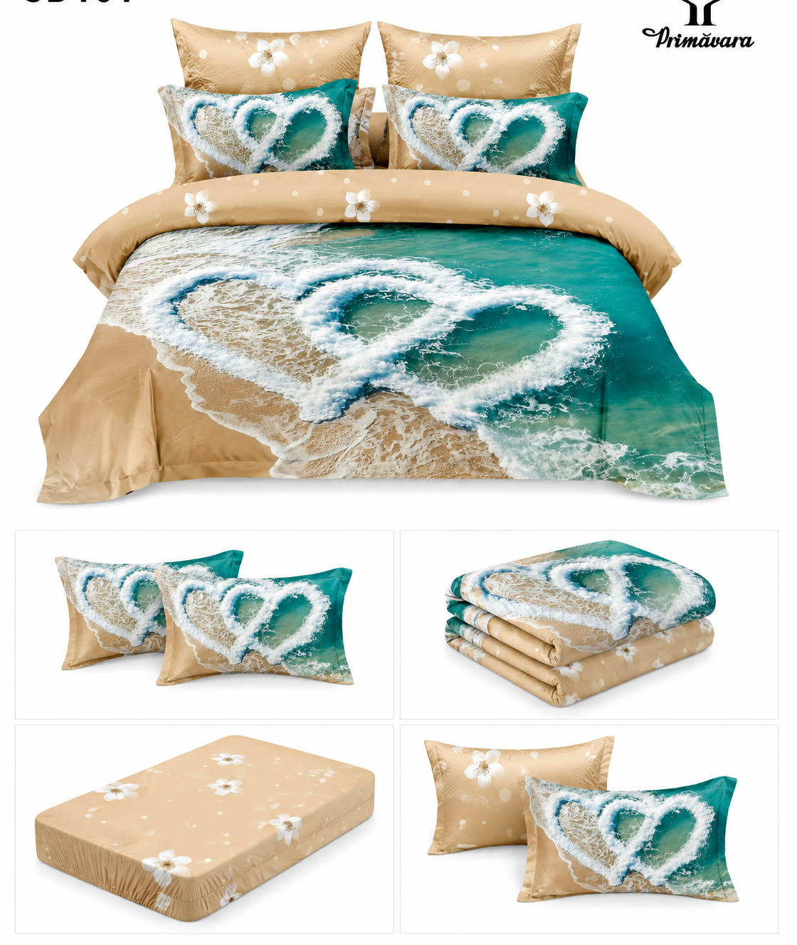 Lenjerie pat dublu cu inimi 5D cu elastic 5D78 Lenjerie pat dublu cu inimi 5D cu elastic 5D78