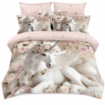 Lenjerie pat dublu cu unicorni 5D cu elastic 5D80