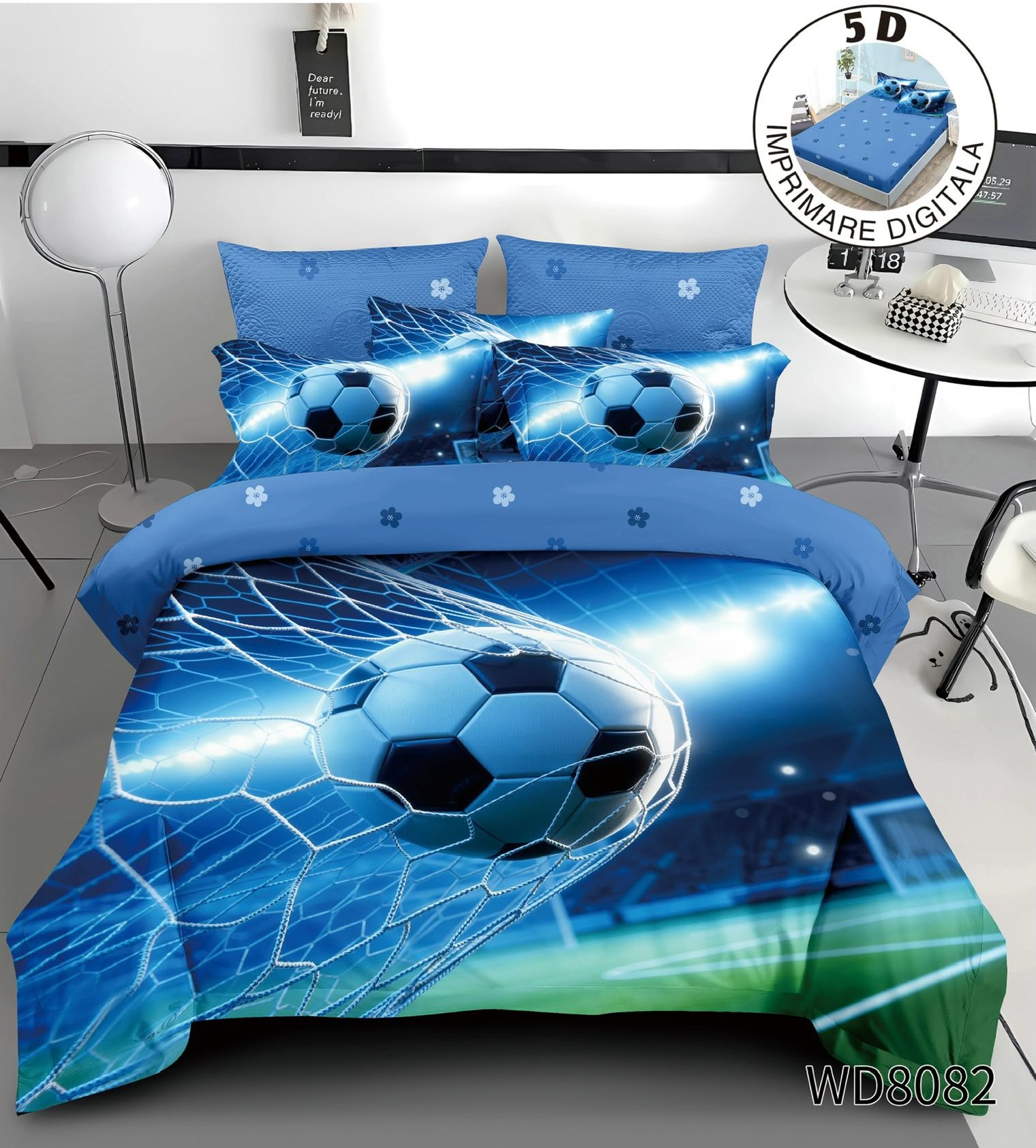 c6186527-609c-4af9-89c1-8162470c1c5a Lenjerie pat dublu cu minge de fotbal 5D cu elastic 5D90 - imagine 1